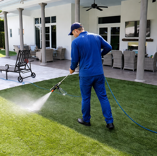 Professional turf cleaning service sanitizing artificial turf